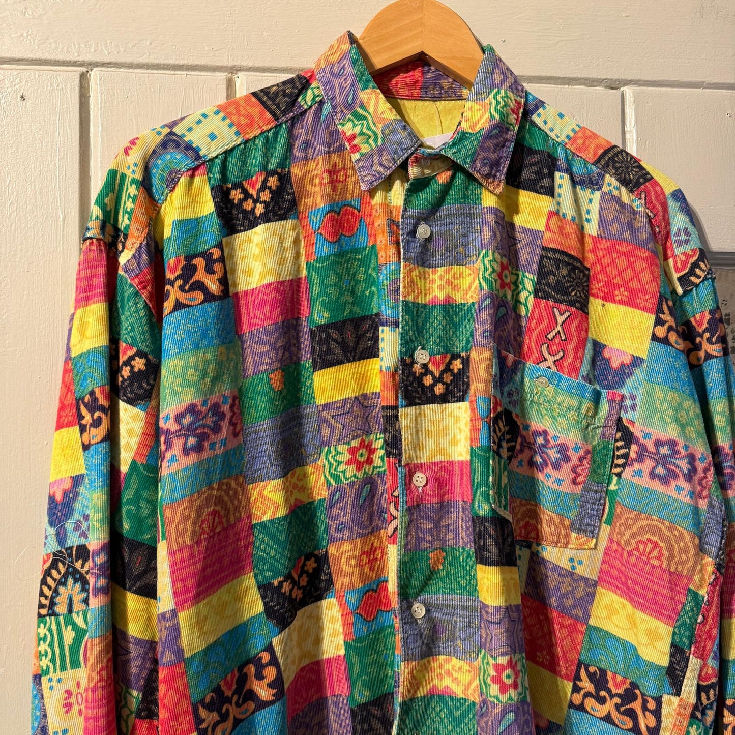 1980s Multicoloured Patchwork Long Sleeve Button Up Shirt