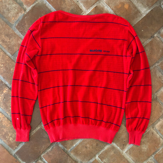 1980s Red Striped Sports Jumper - XL