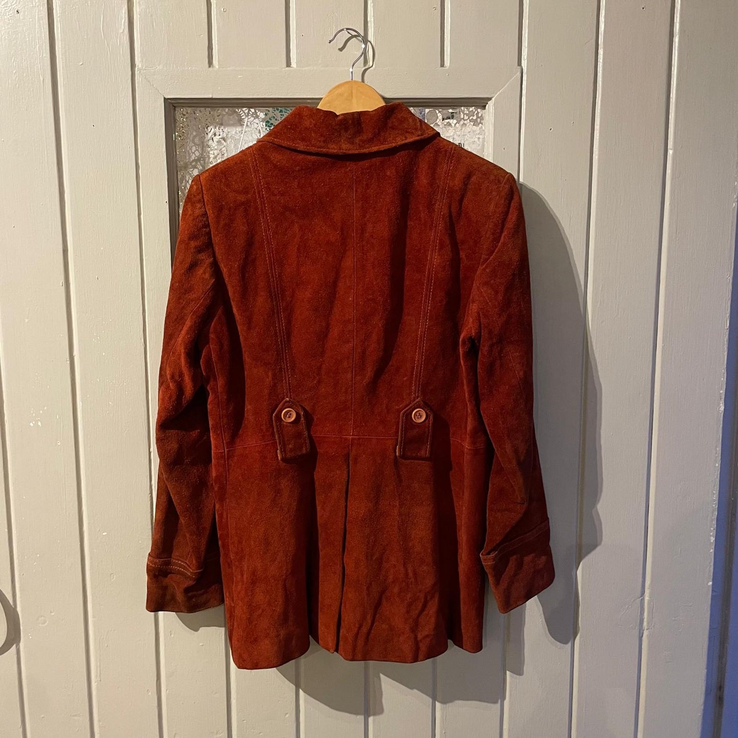 1970s Burnt Orange Suede Leather Dagger Collar Jacket