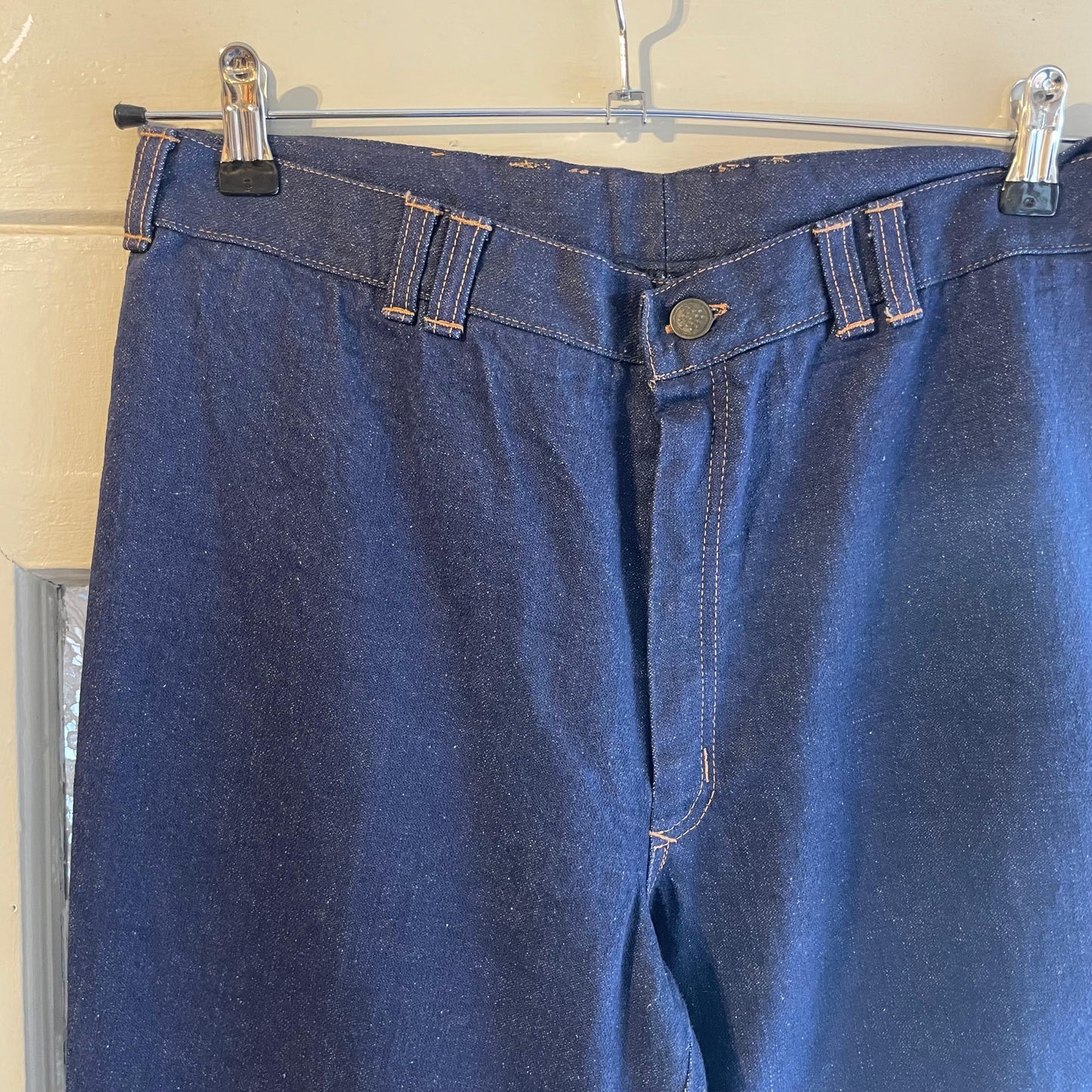 1970s Navy Blue Flared Contrast Stitch Jeans