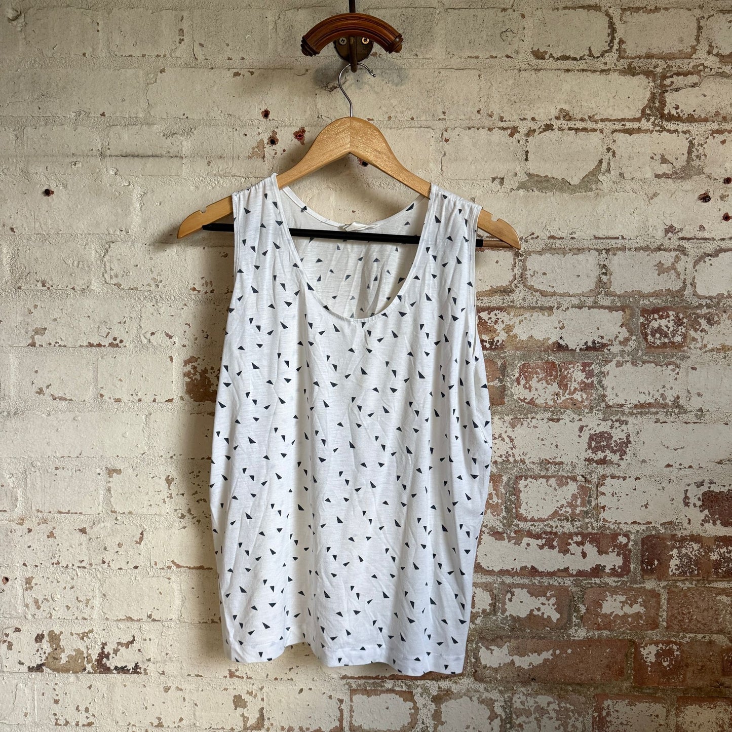 1970s White Print Cotton Vest Top