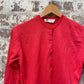 Vintage 1970s 1980s Red Button Up Knitted Cardigan Jumper