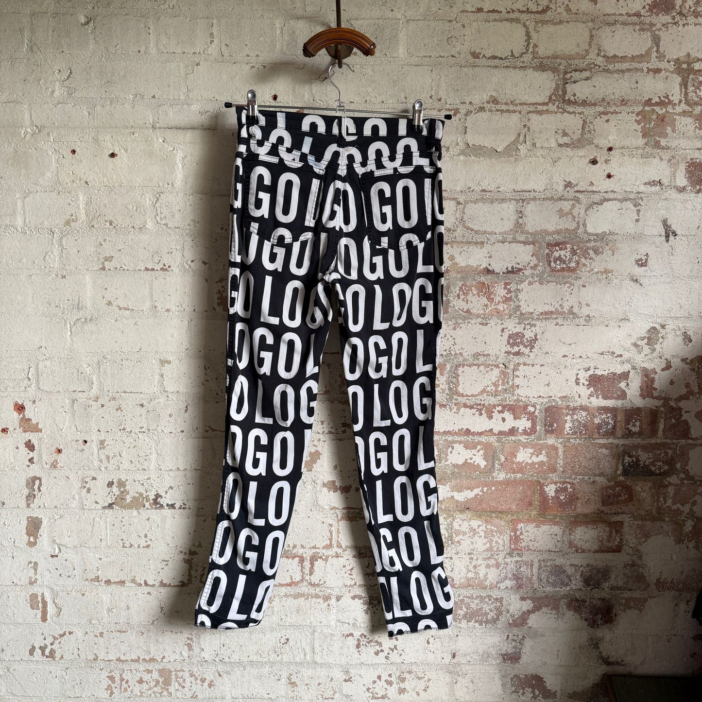 1990s Moschino Print 'Logo' Trousers
