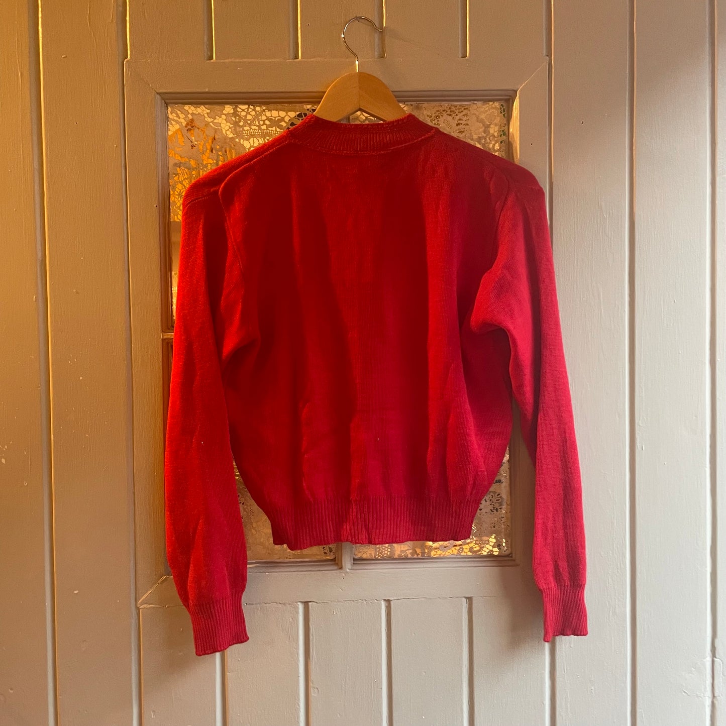 1950s Red Wool Knitted Cardigan Jumper