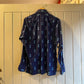 1970s Navy Patterned Dagger Collar Button Up Shirt