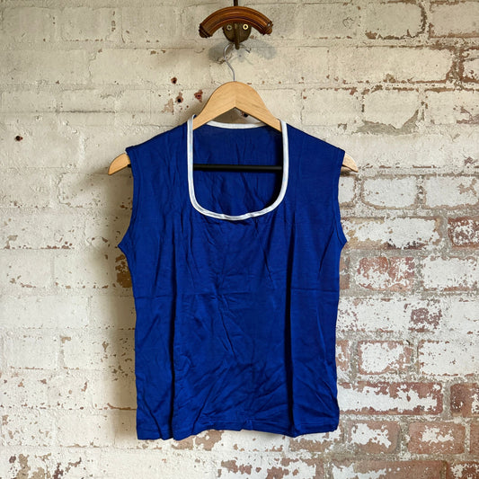 1960s Blue Rayon Low Neck T-Shirt Unusual Vest