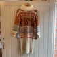 1970s Cream Knitted Patterned Turtle-Neck Dress