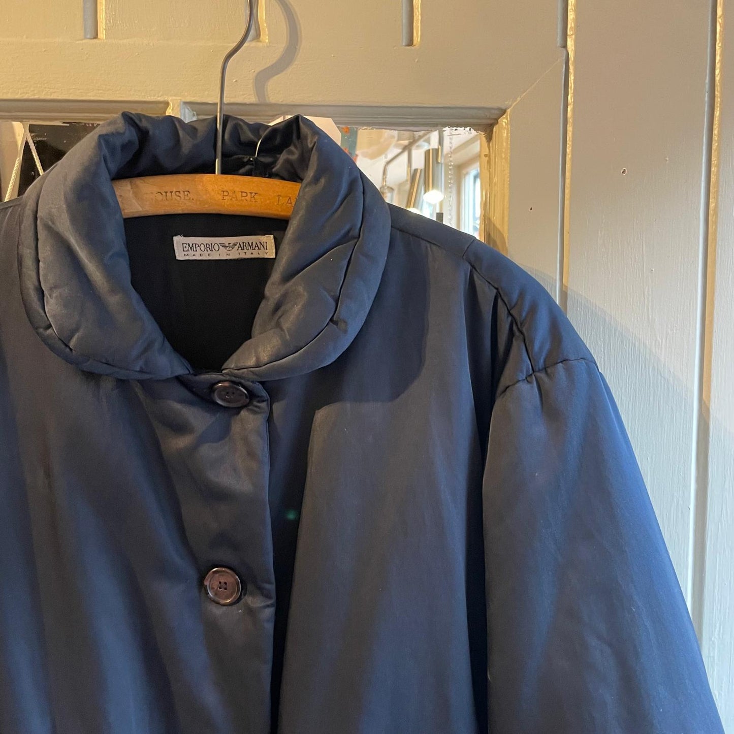 1990s Navy Armani Down Filled Puffer Jacket Coat