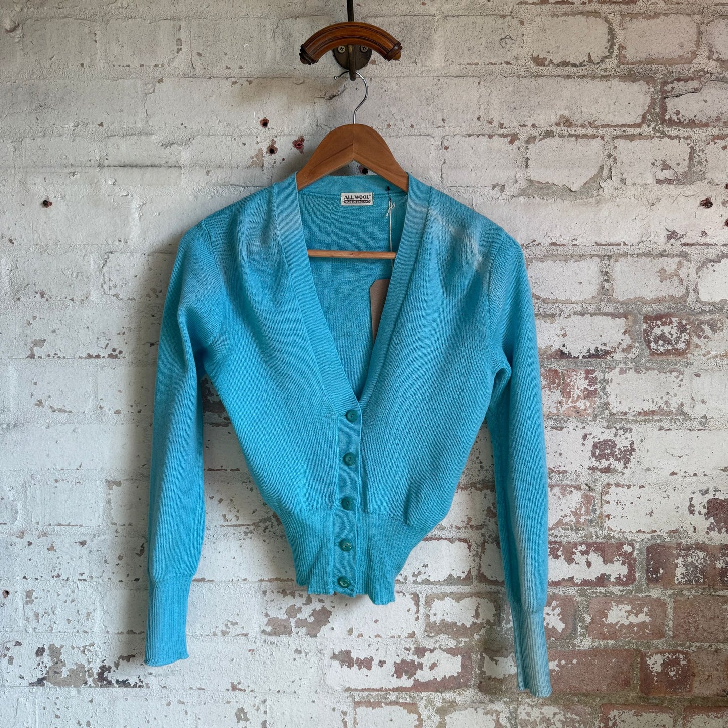 1960s Baby Blue Wool Knitted Cardigan Jumper