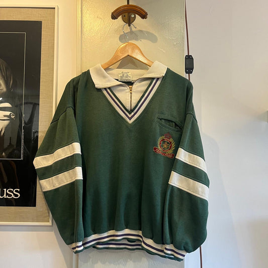 1980s Faded Green Unusual College Style Sweatshirt Jumper