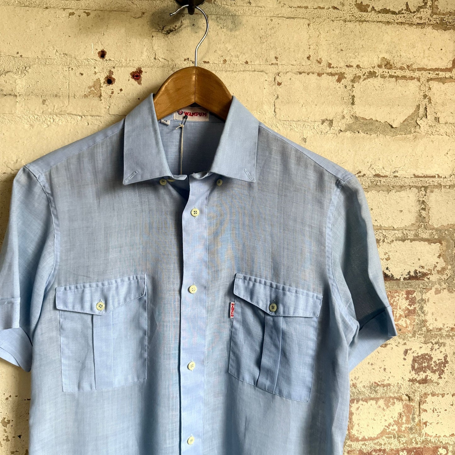 1970s Blue Linen Italian Button Shirt