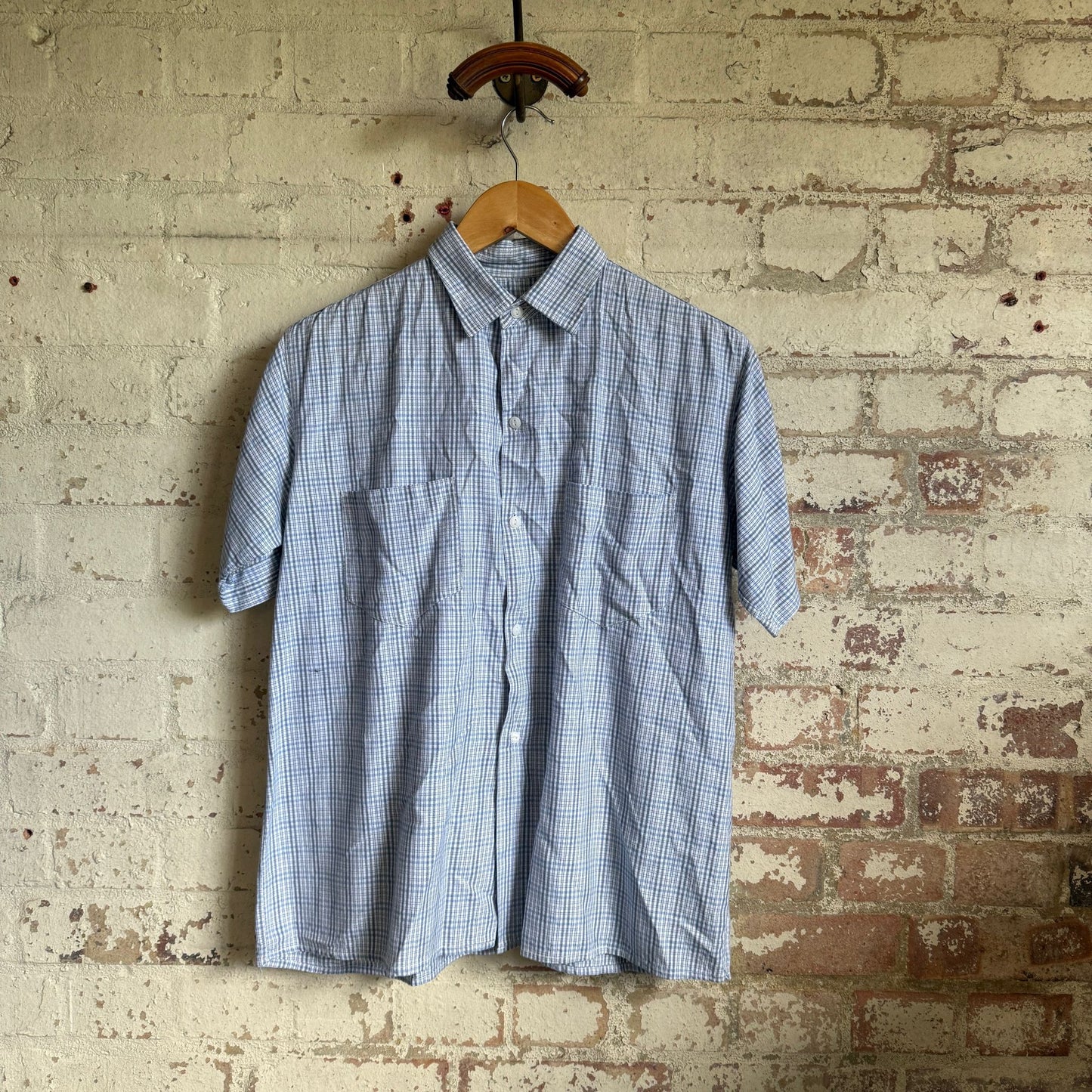 1950s Rayon Cotton Blue Checked Shirt