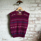 1980s Burgundy Patterned Knitted Tank Top Jumper