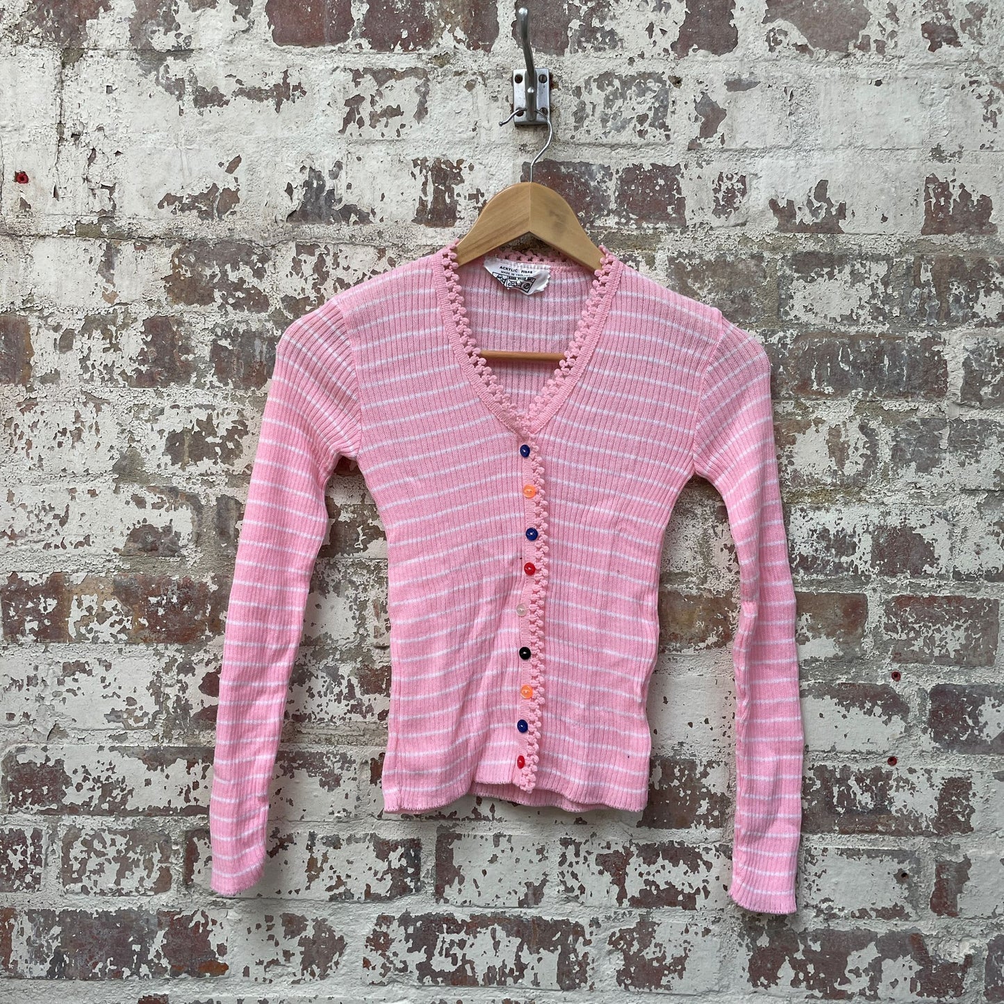 Vintage 1970s 1980s Pink Knitted Cardigan Jumper