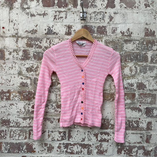 Vintage 1970s 1980s Pink Knitted Cardigan Jumper