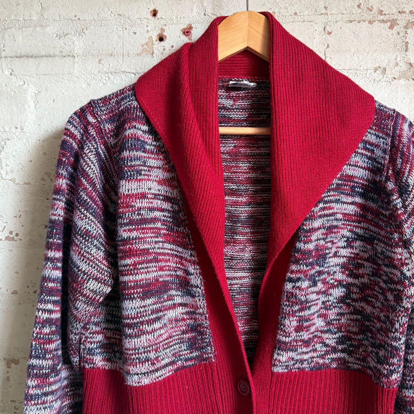 1980s Red Shawl Collar Knitted Cardigan Jumper