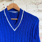 1970s Blue Knitted Cricket Style Jumper