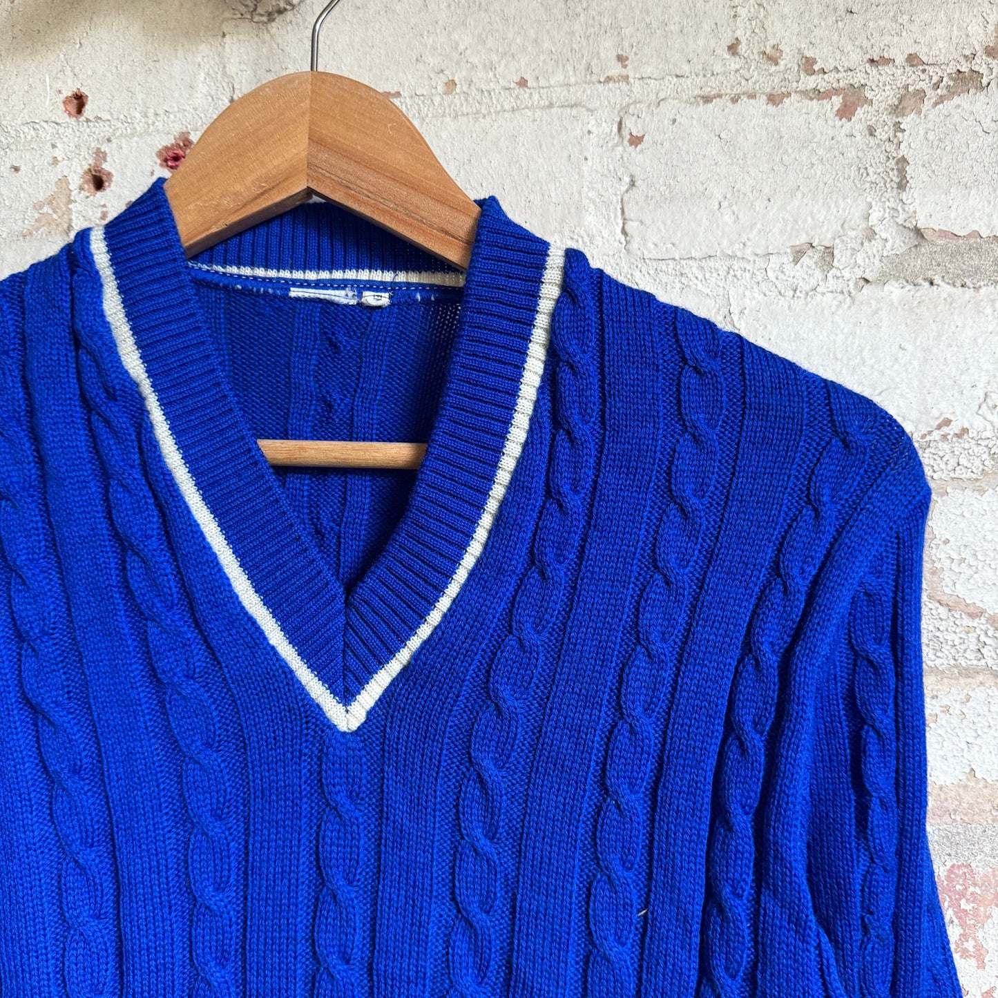 1970s Blue Knitted Cricket Style Jumper