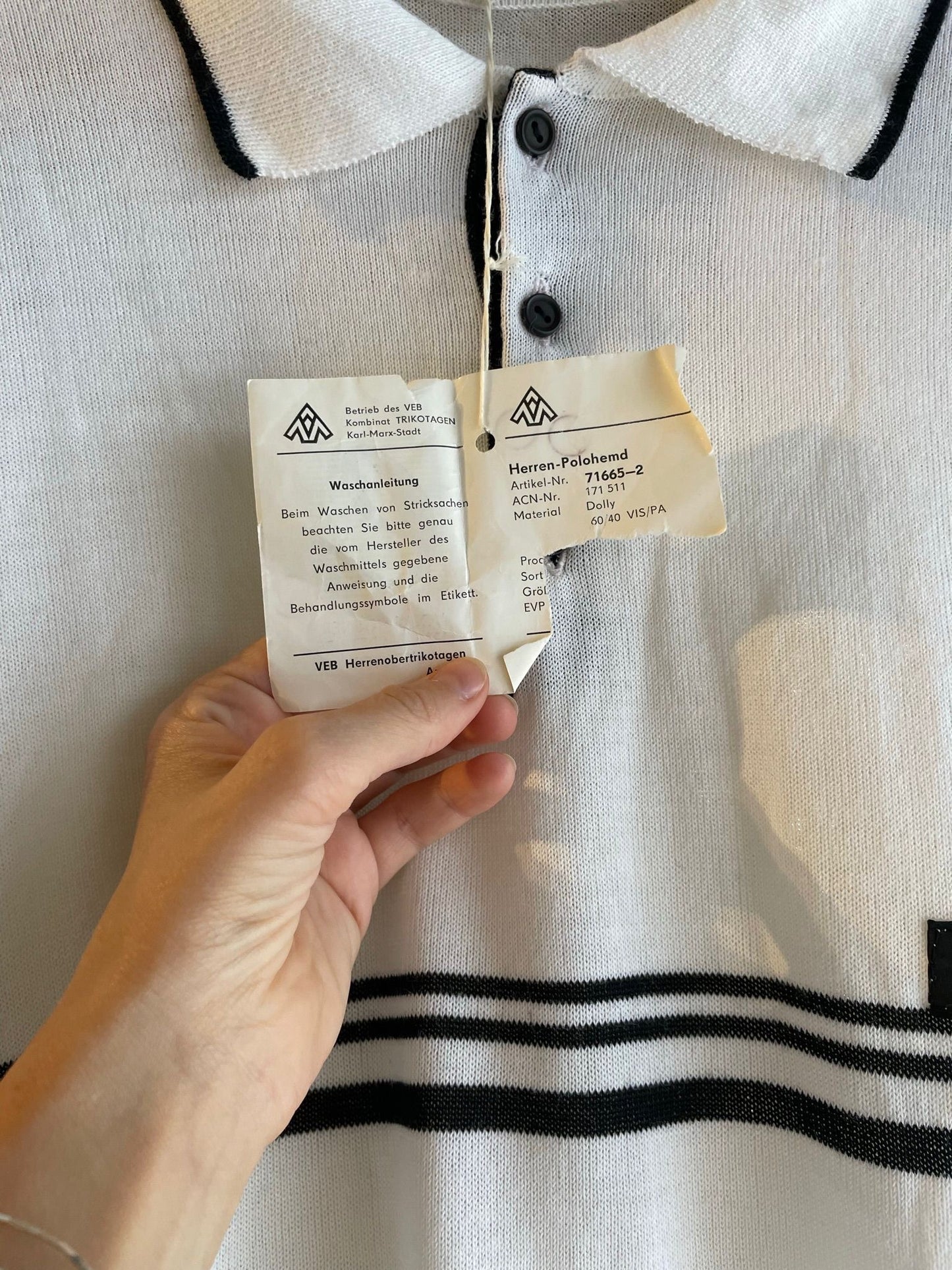 1970s White Italian Dead Stock Knitted Polo Shirt Top