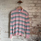1980s Pink and Green Striped Polo Shirt Long Sleeve