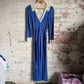 1970s Blue Ann Reeves Cotton Embroidered Button Long Dress