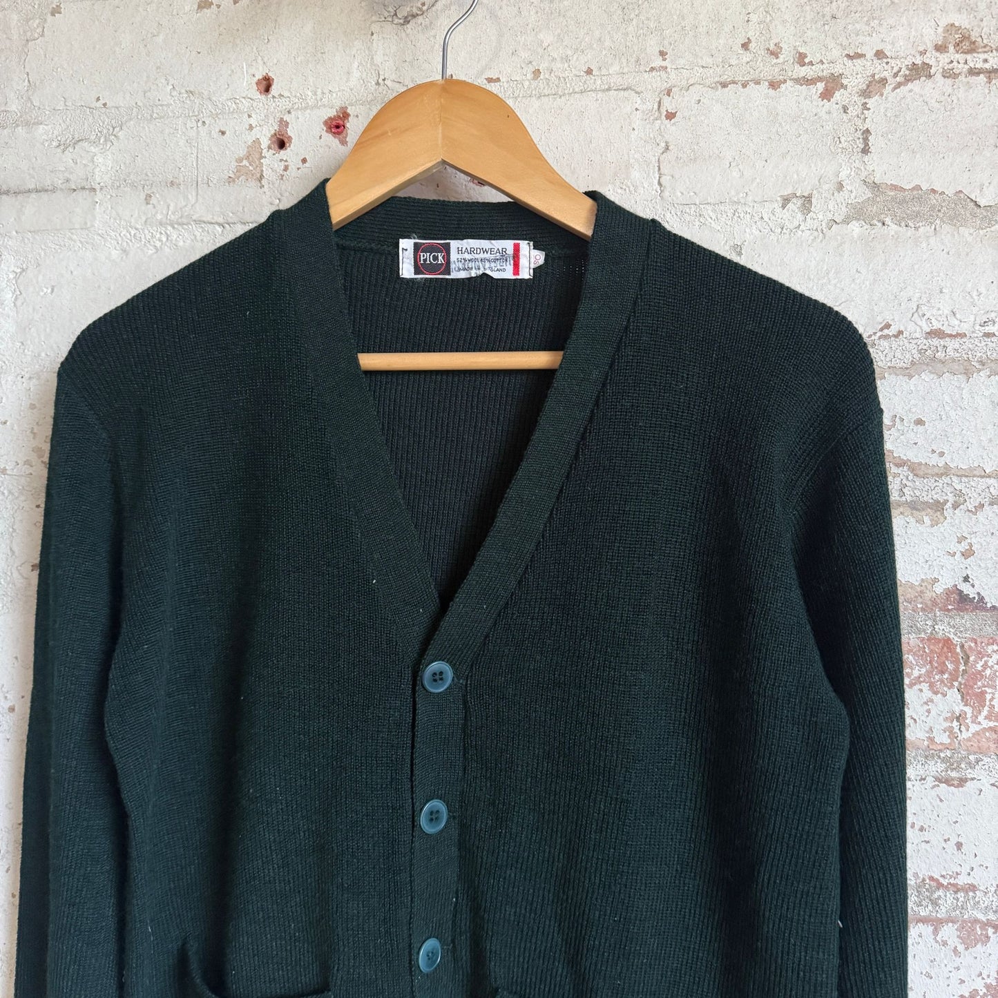 1960s Dark Green Wool Knitted Cardigan Jumper