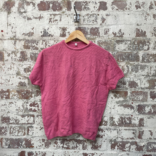 Vintage 1960s 1970s Pink Knitted Short Sleeved Jumper