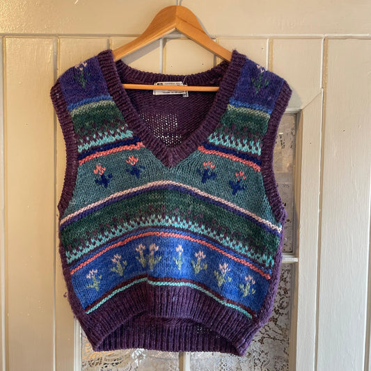 1980s Purple Wool Knitted Tank Top Jumper