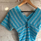 1970s Blue Knitted Blouse Vest Top