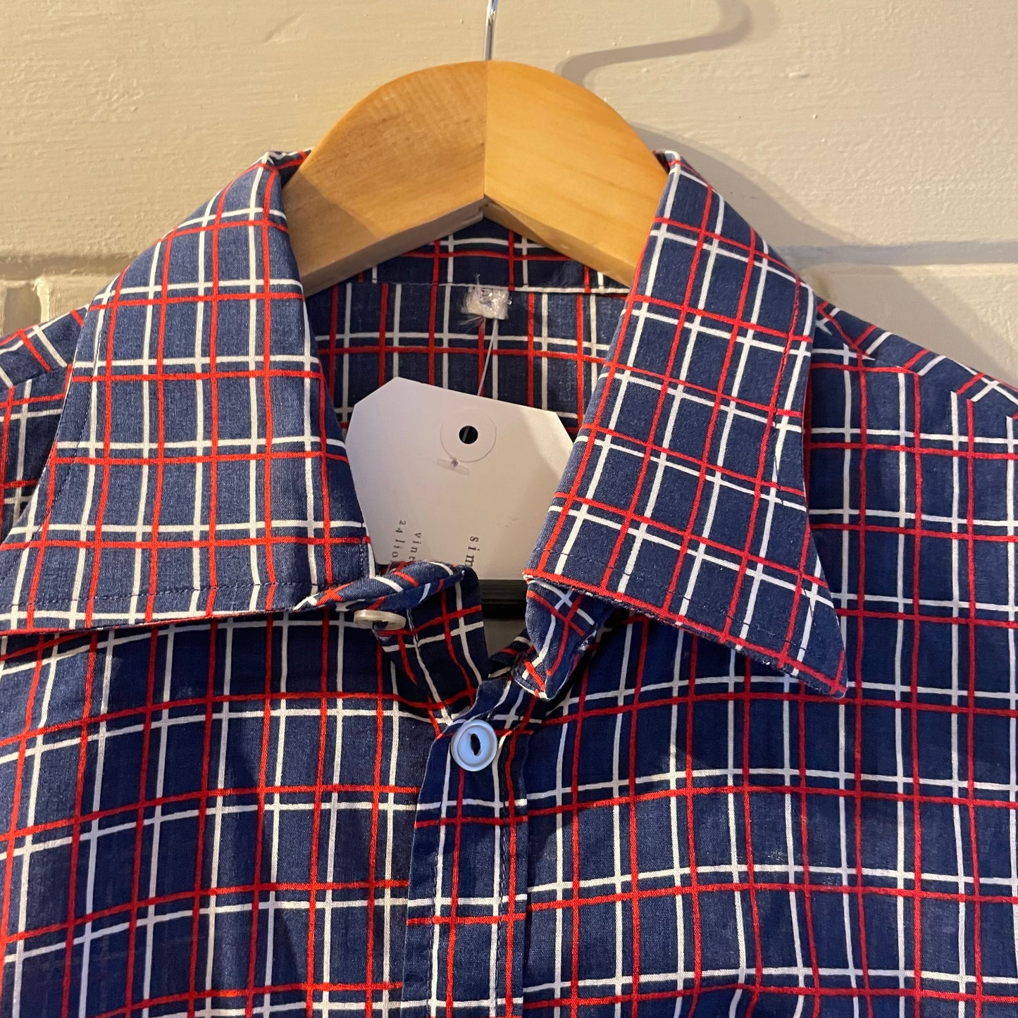 1970s Blue and Red Checkered Button  Shirt