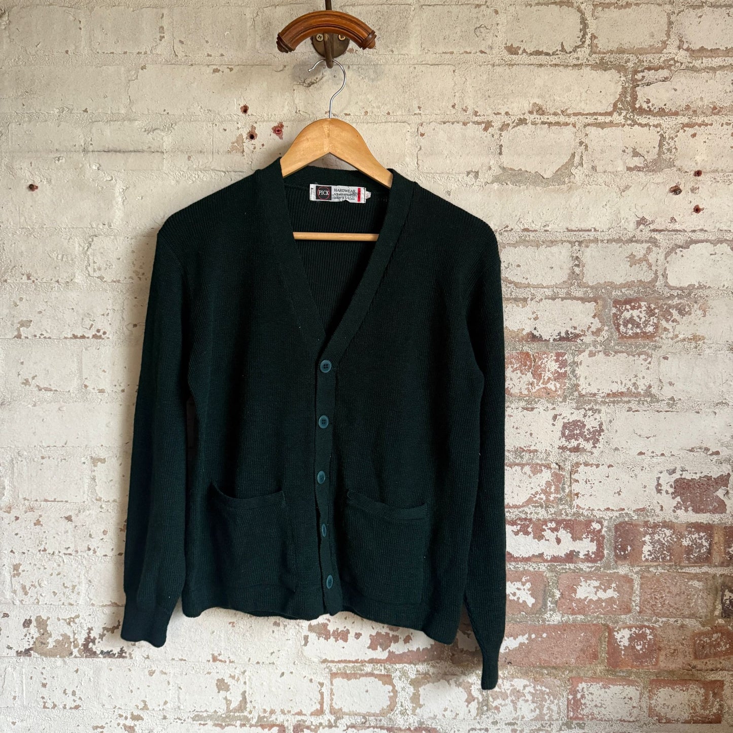 1960s Dark Green Wool Knitted Cardigan Jumper