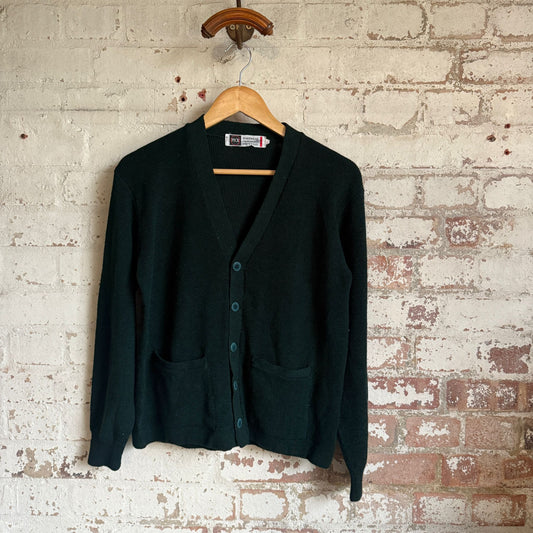 1960s Dark Green Wool Knitted Cardigan Jumper