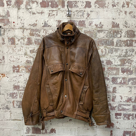 Vintage 1980s 1990s Brown leather Bomber Flight Jacket Coat