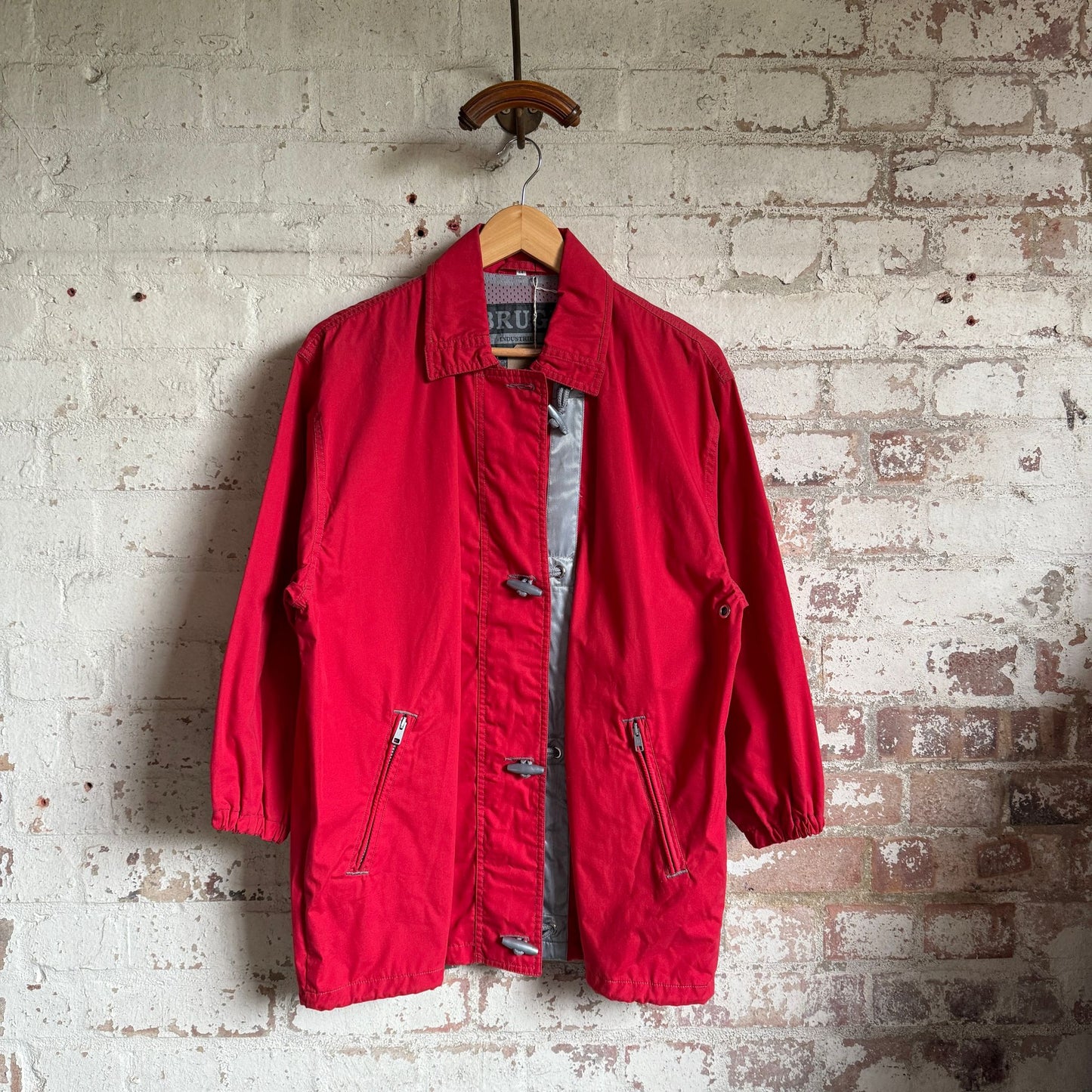 1990s Red Toggle Fireman Style Jacket