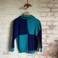1980s Navy and Turquoise Knitted Button Jumper