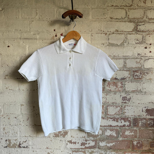 1960s White Button Patterned Collared Shirt