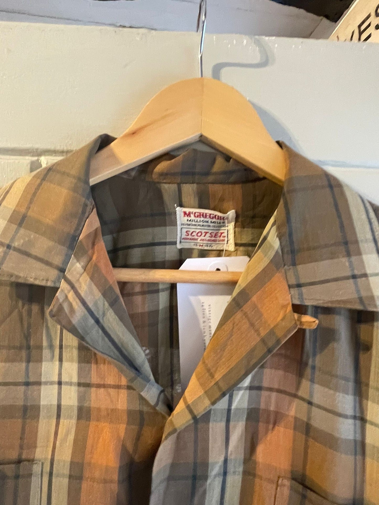 1950s Brown Checkered McGregor Loop Collar Shirt