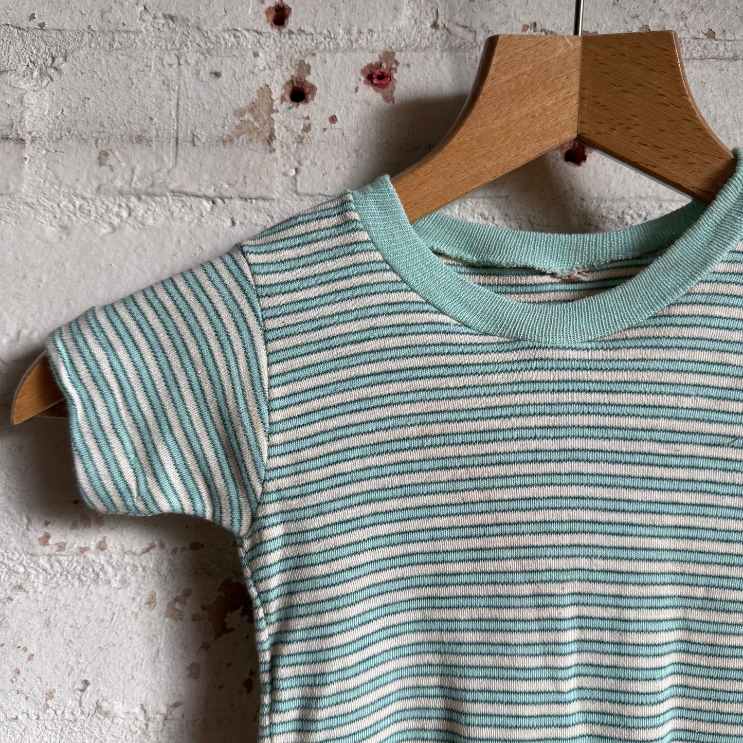 1960s 1970s Turquoise Striped Kids T-Shirt