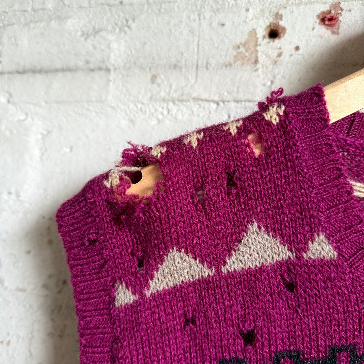 1980s Burgundy Patterned Knitted Tank Top Jumper