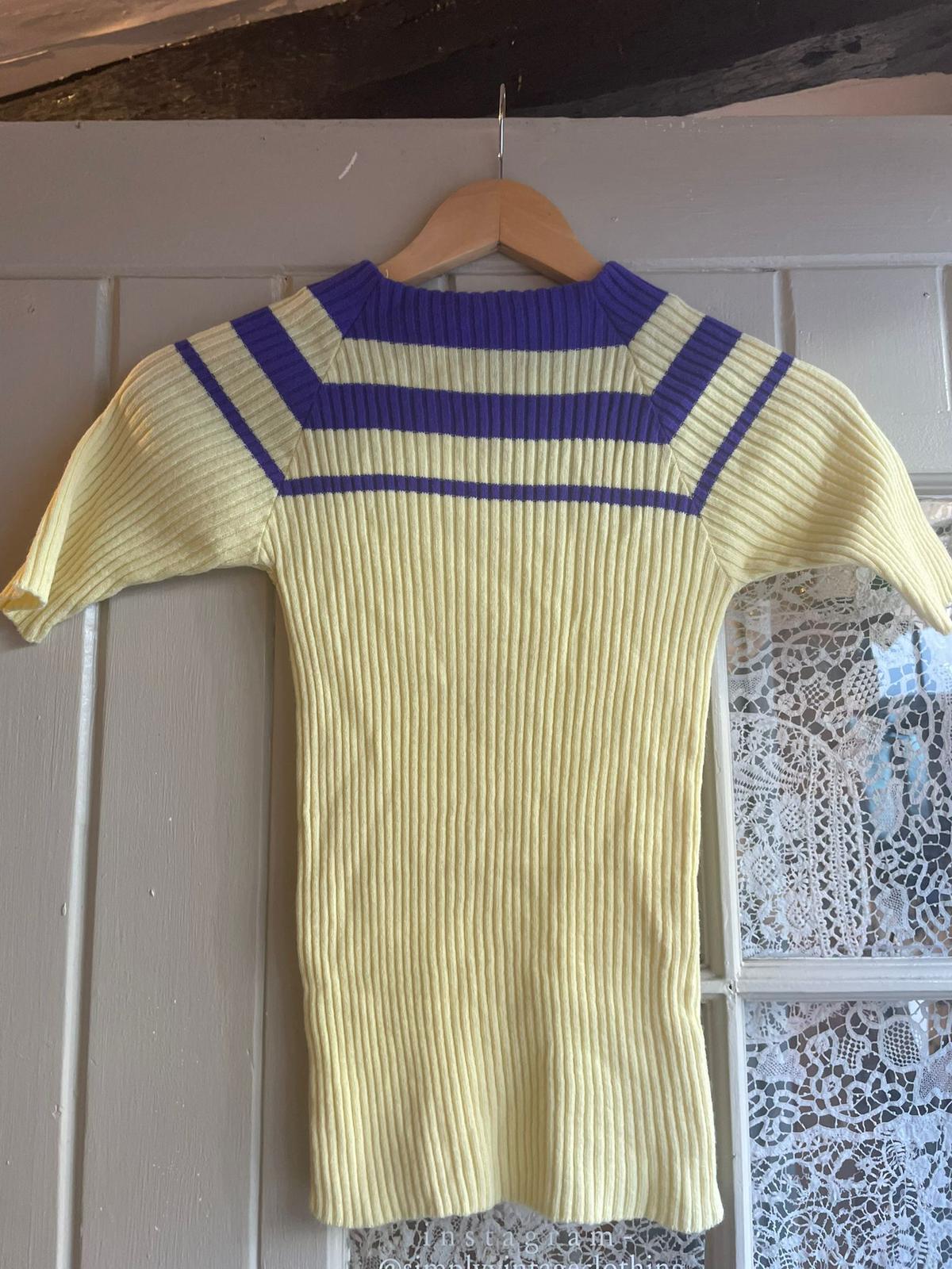 1970s Yellow and Purple Knitted Jumper Top