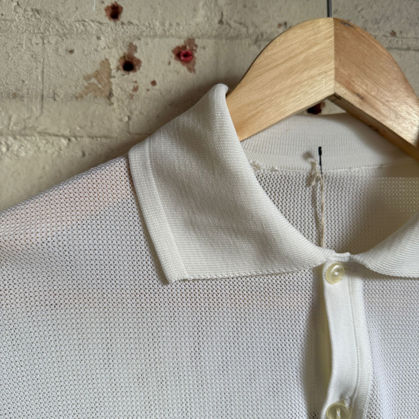 1980s White Netting Polo Shirt Top