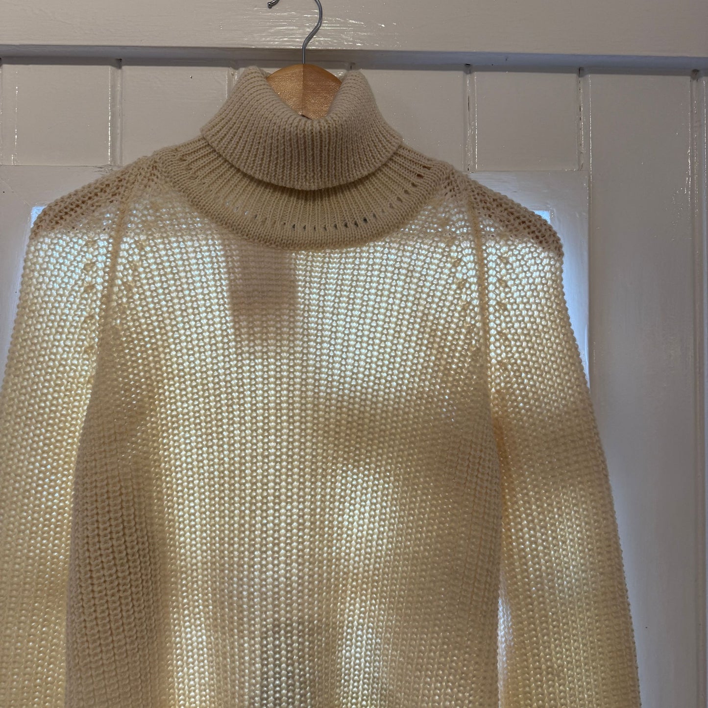 1980s Cream Wool Knitted Roll Neck Jumper