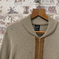 1970s Beige Italian Knitted Suede Zip Up Track Top Jumper