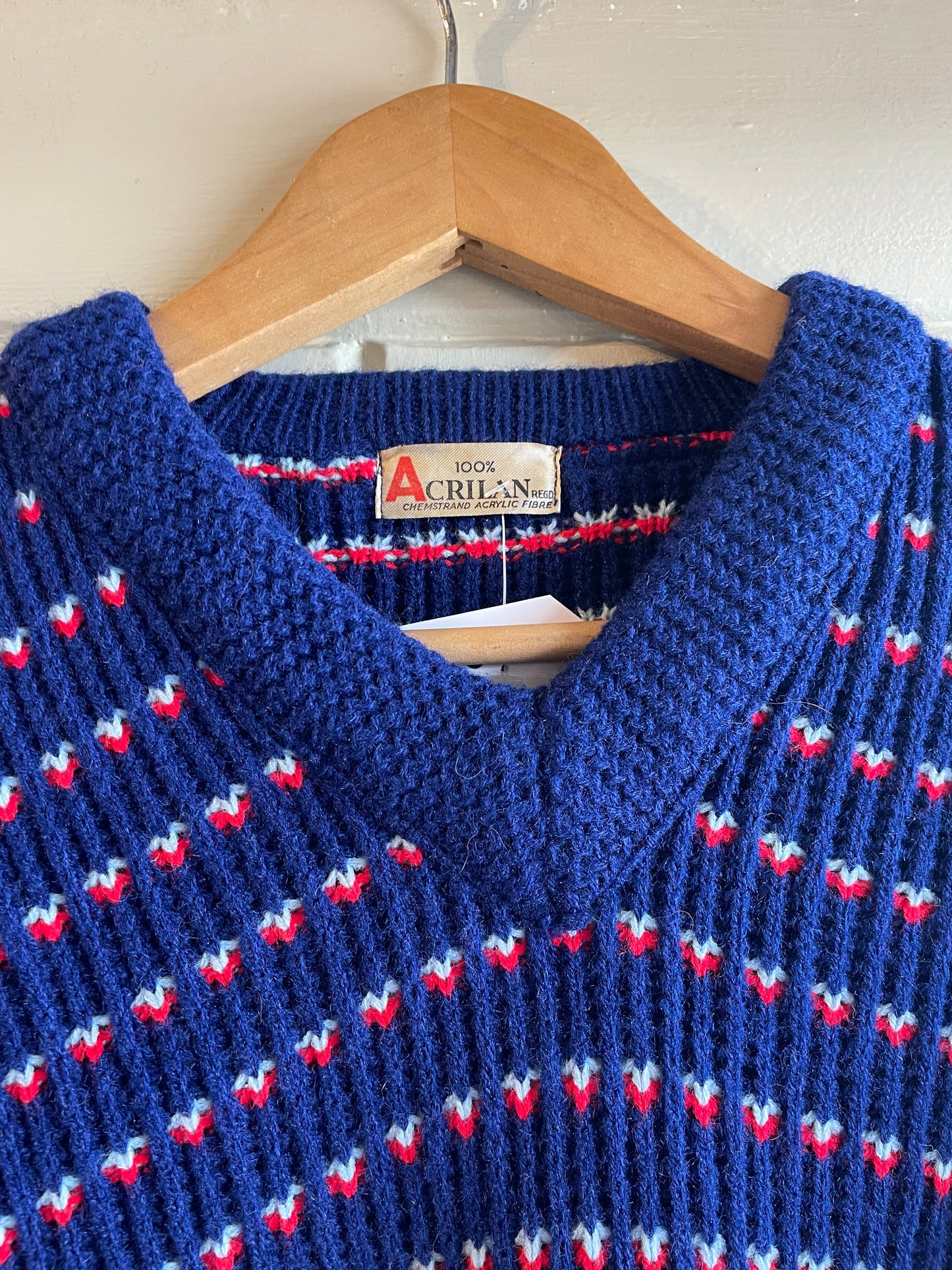1970s Blue Knitted British Speck Jumper