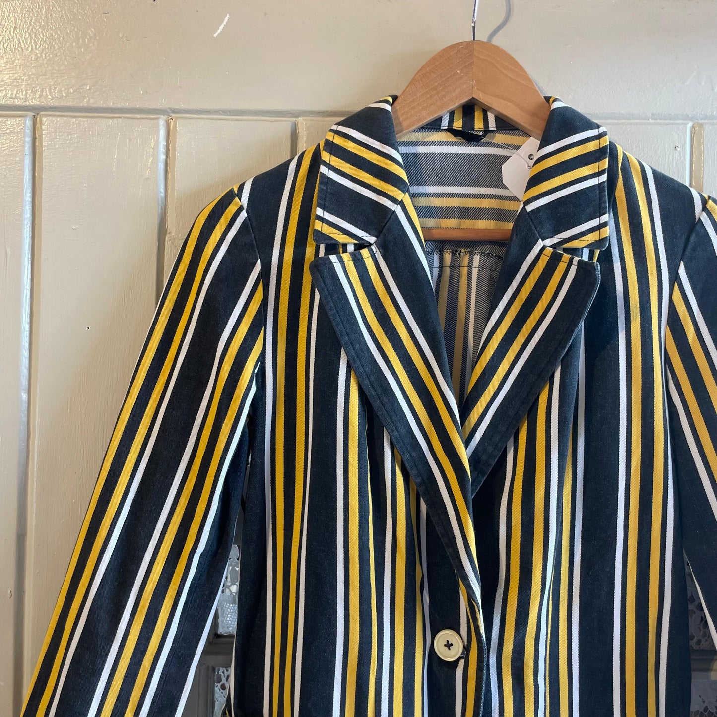 1970s Black Yellow Mod Boating Striped Blazer Jacket