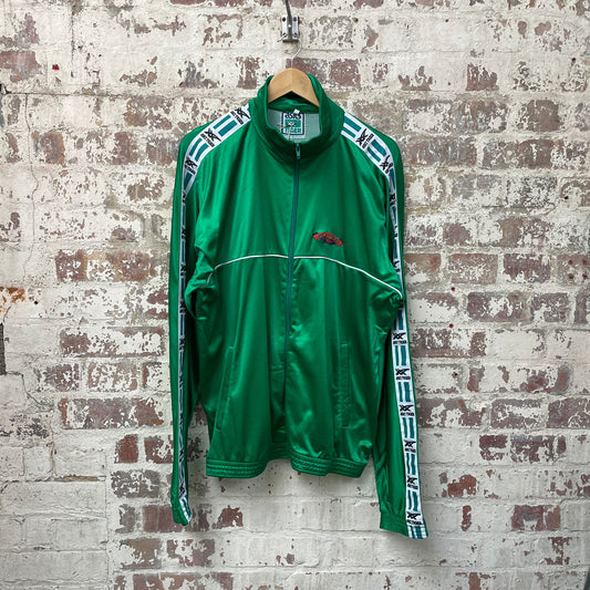 Vintage 1980s 1990s Green Asics tape Logo Track Top Jacket