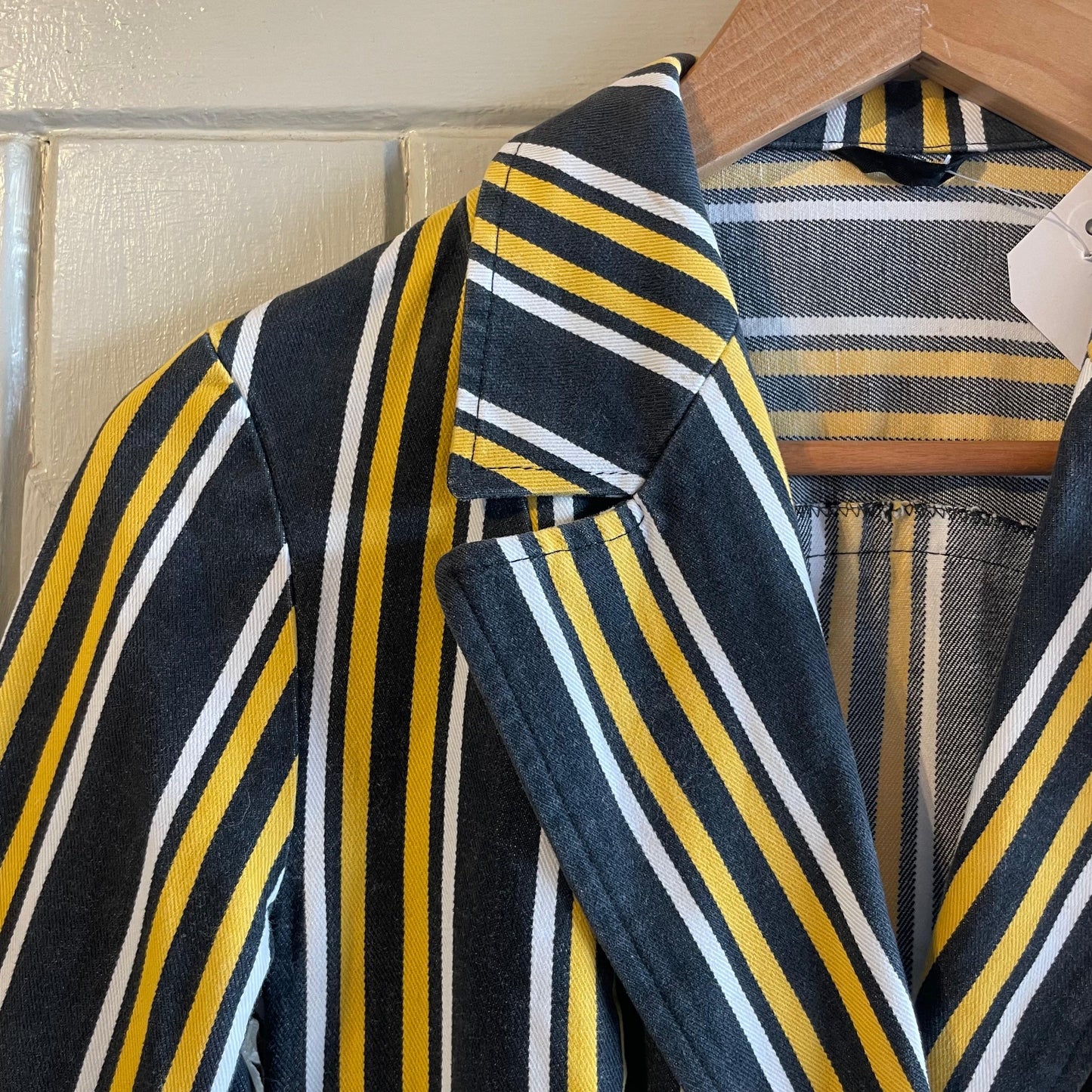 1970s Black Yellow Mod Boating Striped Blazer Jacket
