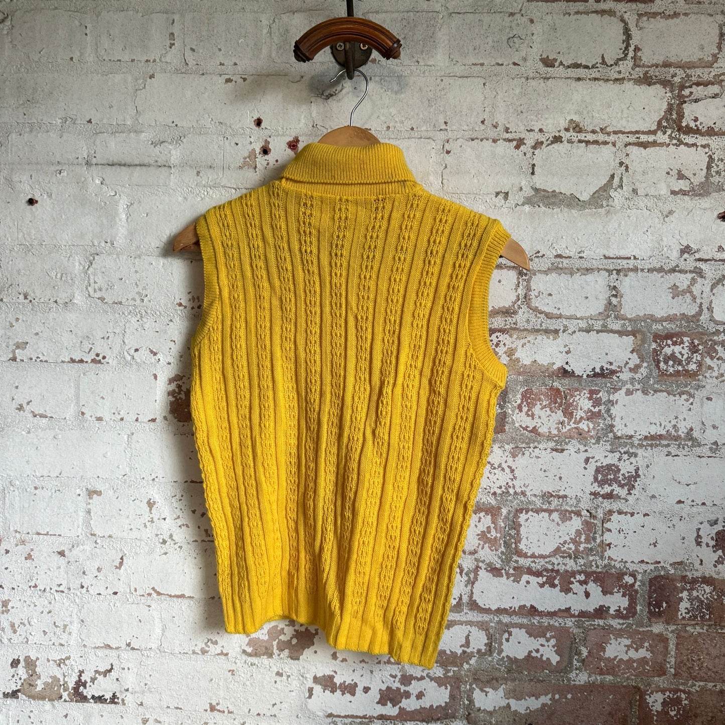 1970s Mustard Yellow Turtle-Neck Vest Knitted Jumper