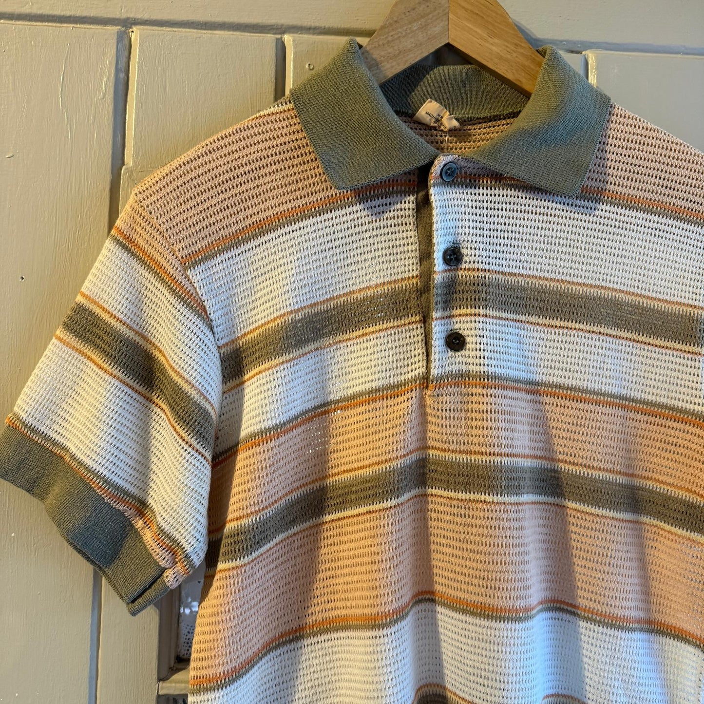 1970s Pastel Colour Netting Polo Shirt Top