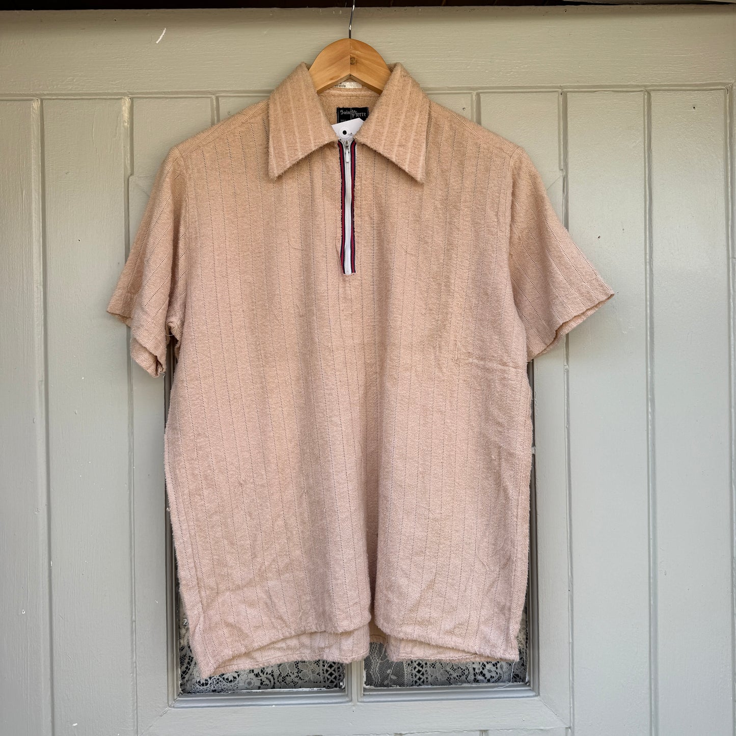 1970s Beige Towelling Zip Italian Shirt